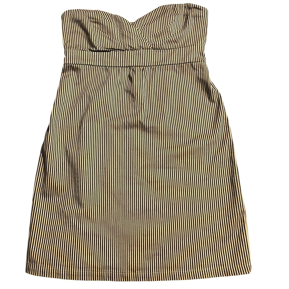 Volcom Corpo Class Tan Striped Mini Dress Strapless Casual Party Size Medium